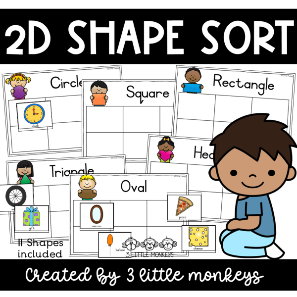 2D Shape Sort - PDF » 3 Little Monkeys
