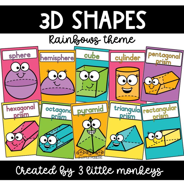 3D Shapes Rainbow theme - PDF » 3 Little Monkeys