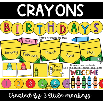 Crayon theme Classroom Decor - PDF » 3 Little Monkeys