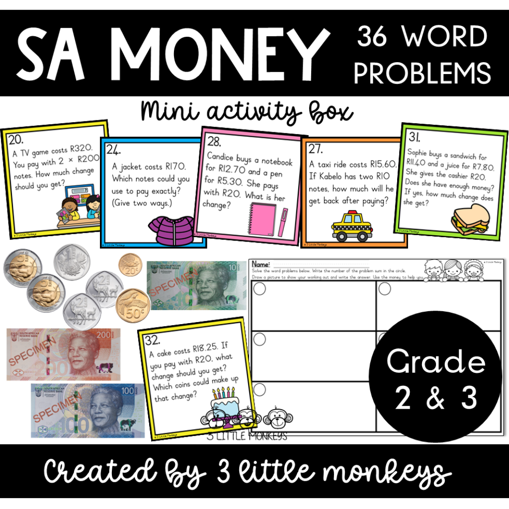 Money Word Problems Gr 2 & 3 - PDF » 3 Little Monkeys
