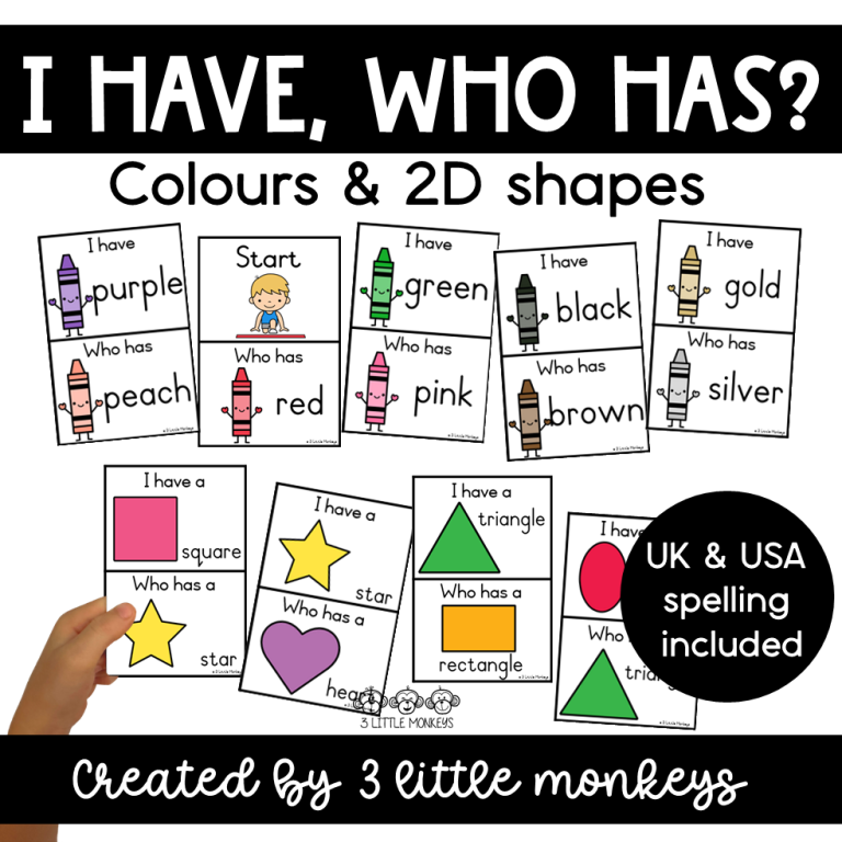 I have, who has? Colours and 2D Shapes - PDF » 3 Little Monkeys