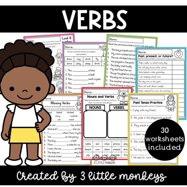 Relating Verbs Worksheet.pdf Verbs Worksheets - PDF » 3 Little Monkeys